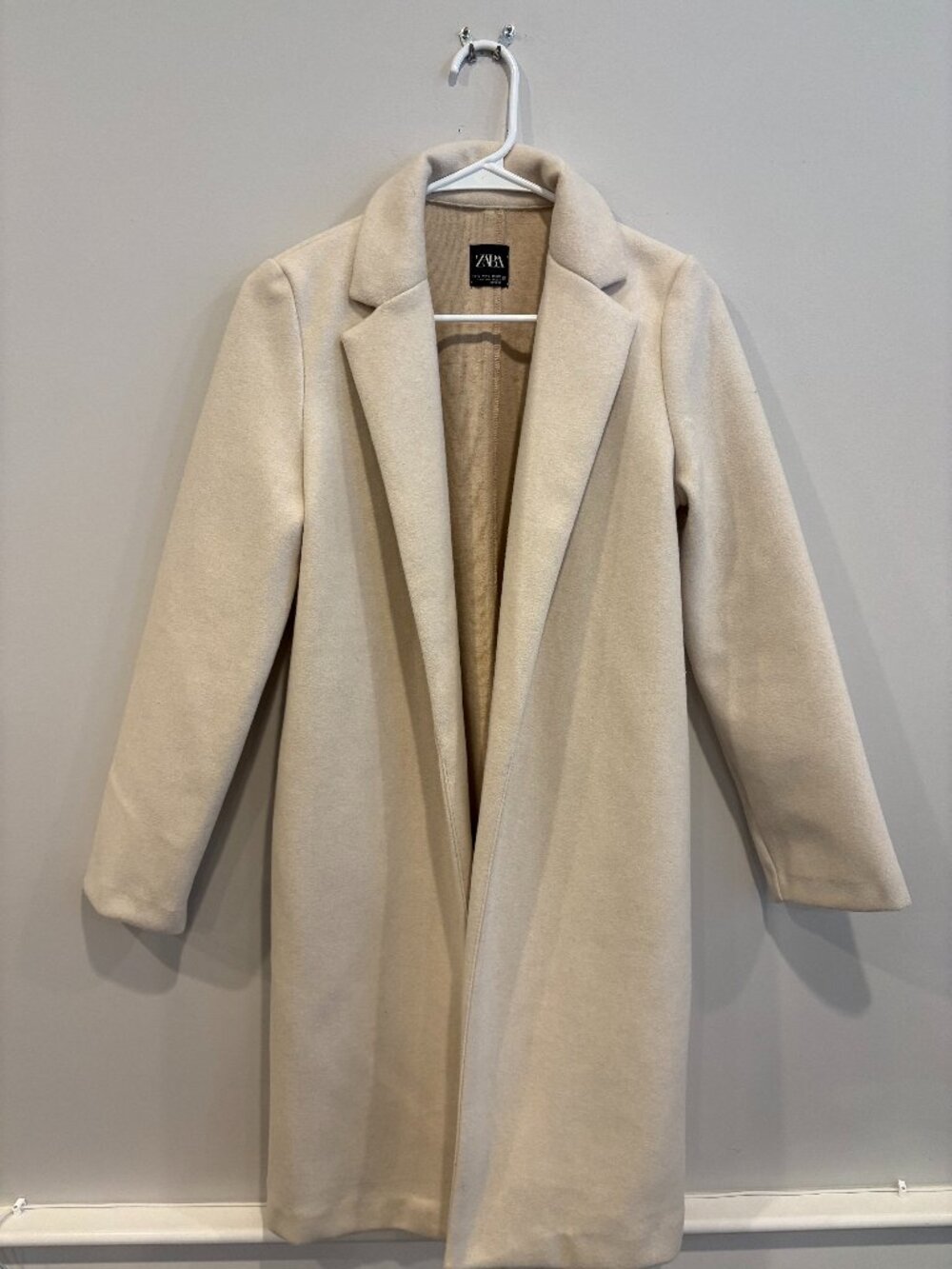 Zara Longline Wool Blend Coat Oatmeal Cream S